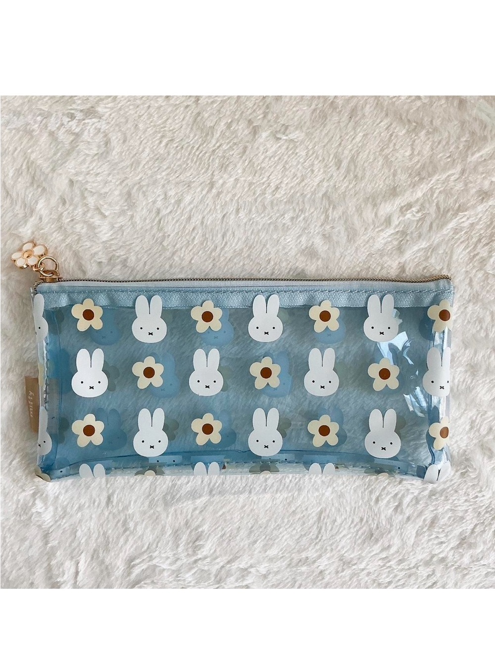 NWOT Dick Bruna Miffy Bunny flower Clear water proof flat pouch in blue